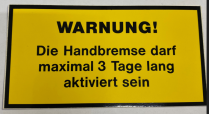 Decal, Handbrake Warning GER