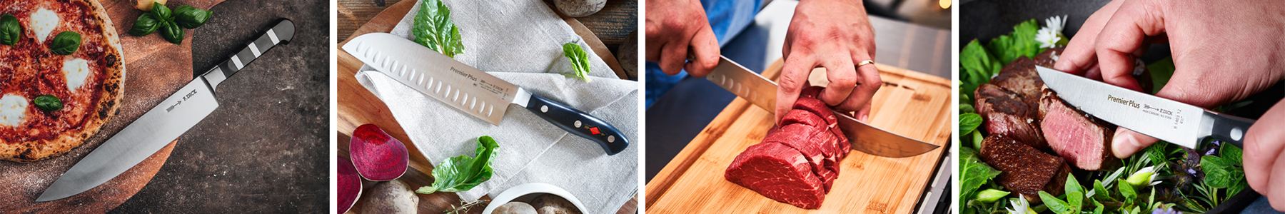 Various types of FDick knives displayed in a banner image