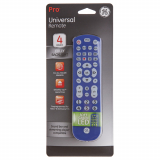 T&eacute;l&eacute;commande universelle GE r&eacute;tro&eacute;clair&eacute;e, contr&ocirc;le jusqu&rsquo;&agrave; 4 appareils. Samsung, Vizio, LG, Sony, Sharp, Roku, Apple TV, TCL, Panasonic, Smart TV, lecteurs de streaming, Blu-Ray, DVD, Bleu, 45764