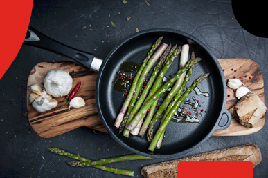 AMT frying pan cooking seasoned asparagus