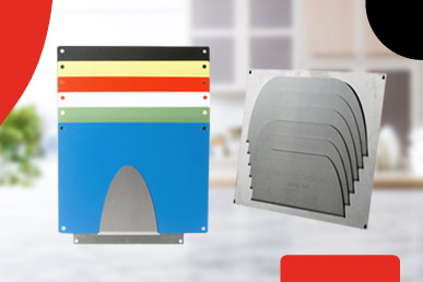 Stainless steel holders for Profboard replacement sheets with kitchen background