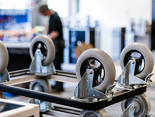 The large durable wheels and castors of a ScanBox unit