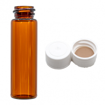 15mL Amber Screw Vial w/18mm White PP Closed Cap, PTFE/F217