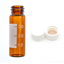 4mL Amber Screw Vial w/Spot w/13mm White Closed Cap, PTFE/F2