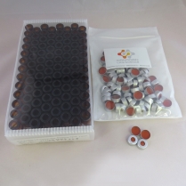 2mL Lo Amber Crimp Vial w/11mm Alum Crimp Cap Clr PTFE/Red R