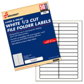 File Folder Labels,White2/3"x3 7/16",30 Lbls/Sht,50 Shts/Box