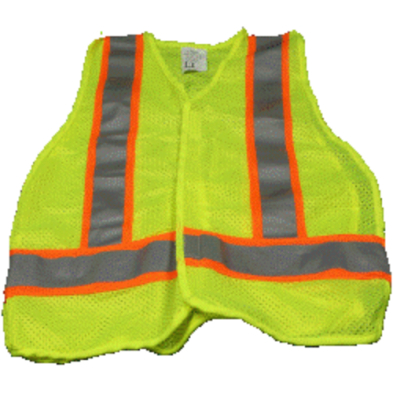 A yellow safety vest with reflective stripes, ensuring visibility and protection in hazardous environments.