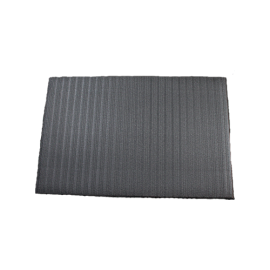 A black mat with a stylish striped pattern, perfect for adding a touch of elegance to any space.