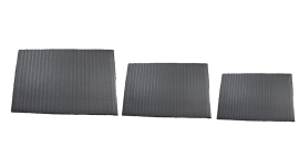 A black mat with a stylish striped pattern, perfect for adding a touch of elegance to any space.