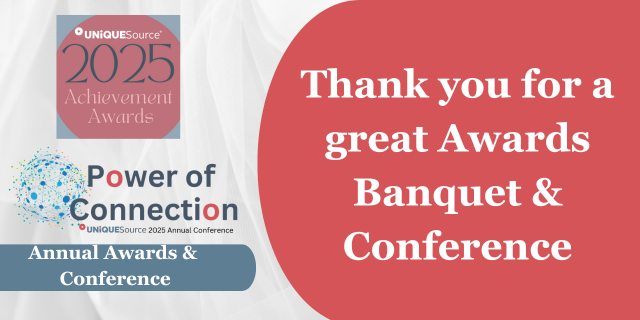 This header image has a grey background with the Achievement Awards and Power of Connection logos.. Overlayed is a blue banner the words &ldquo;Annual Awards & Conference.&rdquo; To the right on a red background, the words &ldquo;Thank you for a great Awards Banquet & Conference."