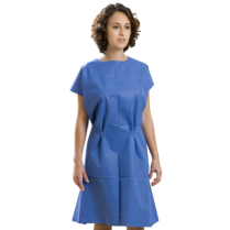 Graham Medical&reg; Exam Gown, Non-Woven, Blue, 30" x 42", Waist Tie