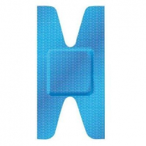 Blue Metal Detectable Adhesive Bandages, Flexible Fabric, Knuckle, 1 &frac12;" x 3"