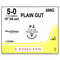 ETHICON&reg; Plain Gut Suture, 686G (5-0 w/P3 Needle)