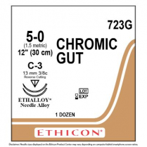ETHICON&reg; Chromic Gut Suture, 723G (5-0 w/C-3 Needle)