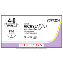 COATED VICRYL&reg; Plus Antibacterial (polyglactin 910) Suture VCP422H, (4-0 w/FS-2 Needle)