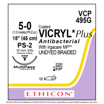 COATED VICRYL&reg; Plus Antibacterial (polyglactin 910) Suture VCP495G, (5-0 w/PS-2 Needle)