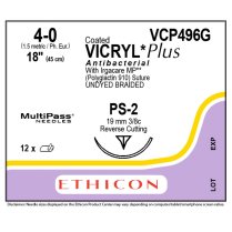 COATED VICRYL&reg; Plus Antibacterial (polyglactin 910) Suture VCP496G, (4-0 w/PS-2 Needle)
