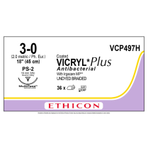 COATED VICRYL&reg; Plus Antibacterial (polyglactin 910) Suture VCP497G, (3-0 w/PS-2 Needle)