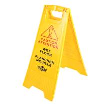 Globe&trade; Bilingual Wet Floor Sign, Yellow, 24"