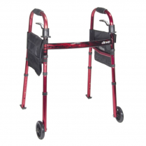 Drive&reg; Deluxe Folding Travel Walker w/5" Wheels, Red