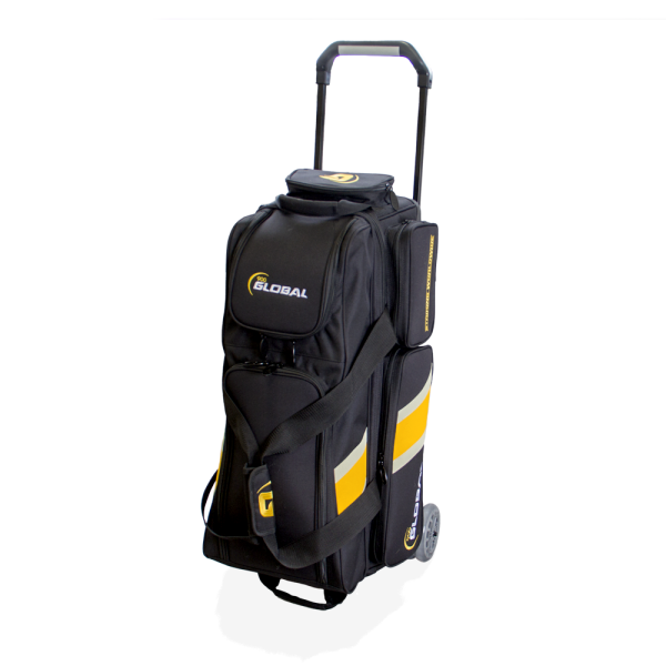 900 Global 3-Ball Bowling Bag Deluxe Roller Black/Gold Color