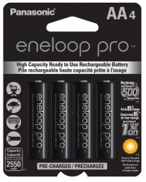 BK3HCCA4BA   AA Ni-MH 2550mAh Pre-Charged Rechargeable Batteries Panasonic Eneloop Pro (Pkg of 4)