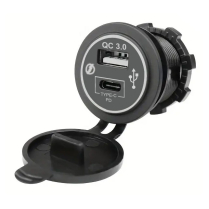 SKD-DS2035B  12V to 5V USB-A QC3 and USB-C 18W Converter (Blue Backlight)