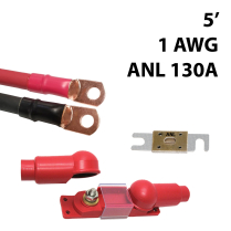 KIT-1AWG-130A  Ensemble de c&acirc;ble pr&eacute;assembl&eacute;s 1 AWG 5' avec fusible ANL 130A pour onduleur
