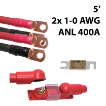 KIT-2X1-0AWG-400A  Ensemble de c&acirc;bles pr&eacute;assembl&eacute;s 2x 1/0 AWG 5' avec fusible ANL 400A pour onduleur