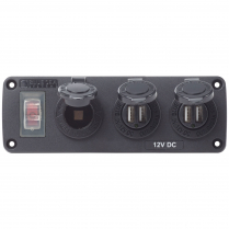 BS4365   Water-Resistant Accessory Panel - 15A Breaker, 12V Socket, 2x 2.1A Dual USB Chargers