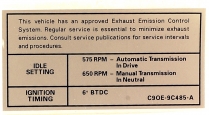 Decal - Emission - 351-2V AT/MT - 1969 Ford Car  
