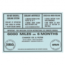 Decal - Service Specification - 1964 Ford Truck, 1964 Ford Car  