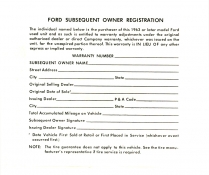 Sheet - Subsequent Owners Registration - 1963-65 Ford Car