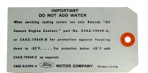 Tag - Radiator Warning - 1964 Ford Car