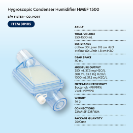 Hygroscopic Condenser Humidifier (HMEF) 1500, BV Filter, CO2