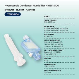 Hygroscopic Condenser Humidifier (HMEF) 1500, BV Filter, CO2
