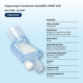 Hygroscopic Condenser Humidifier (HMEF) 600, BV Filter, CO2