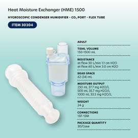 Heat Moisture Exchanger (HME) 1500, HCH, CO2 Port, Flex Tube
