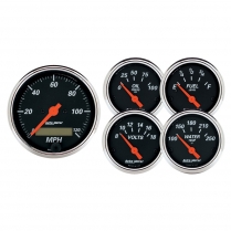 Designer Black 5 Gauge Kit with Chrome Bezel -3-1/8"