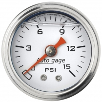 Fuel Pressure Gauge 1-1/2", 0-15 PSI, Mech, Autogauge White