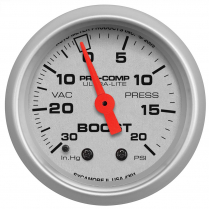 Ultra-Lite Mech 30 hg- 20 psi Vac/Boost Gauge - 2-1/16"