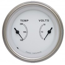 Classic White 3-3/8" Dual 280 F Temp & 8-18 Volt Gauge - SLF