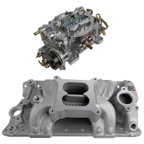 1957-86 Chevy SB Perf RPM Intake Manifold & Carb Kit - Satin