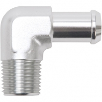 Clear Anodized Hose End, 90-deg., 1/2" NPT to 5/8" Barbed