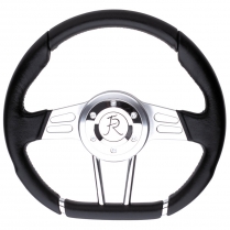 D-Shaped 13-1/2" 3-spoke Steering Wheel with Black Leather