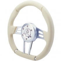 D-Shaped 13-1/2" 3-spoke Steering Wheel with Tan Leather
