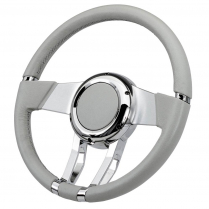 Waterfall 13.8" Light Grey Leather Covered Steering Wheel