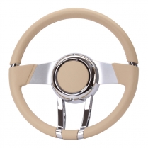 Waterfall 13.8" Light Tan Leather Covered Steering Wheel