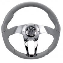 Cascade 13.8" Polish/Satin Lt Gray Leather Steering Wheel