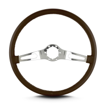 Teardrop 2 Spoke 15" Polish Steering Wheel Thin Grip - Brown